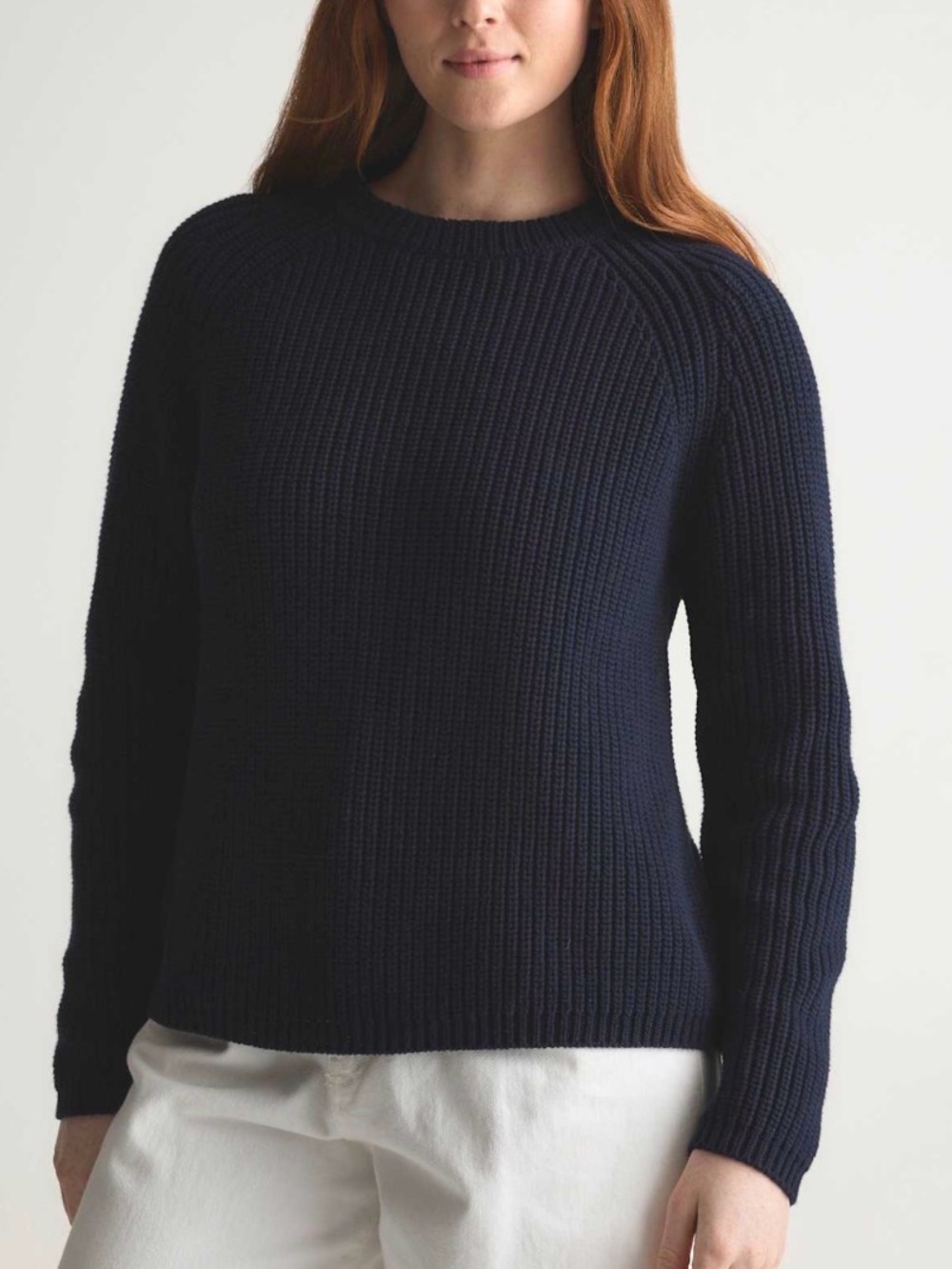 Quince Organic Cotton Fisherman Sweater Navy Rib Knit Crewneck Size Small